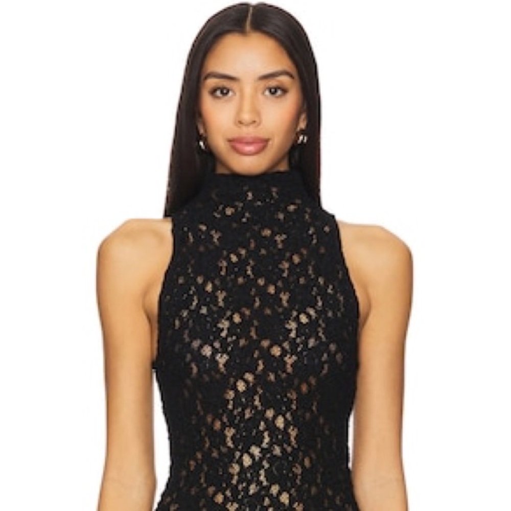 Enza Costa Puckered Lace Sleeveless Mockneck in Black.